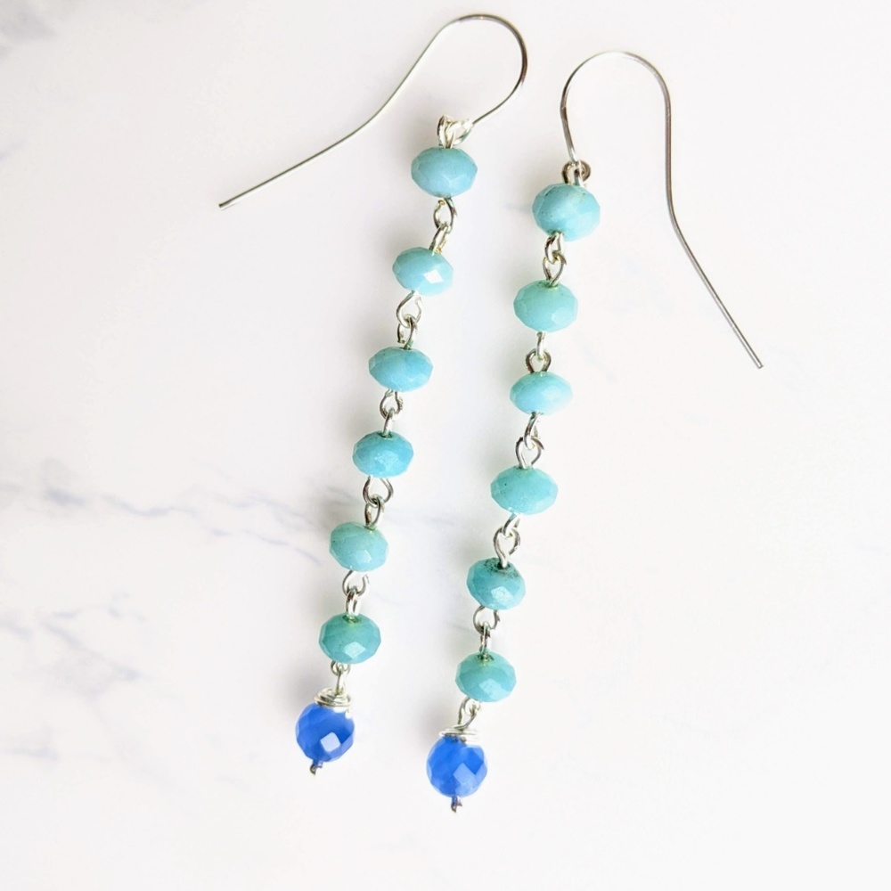 Turquoise earrings shoulder dusters in silver NWT